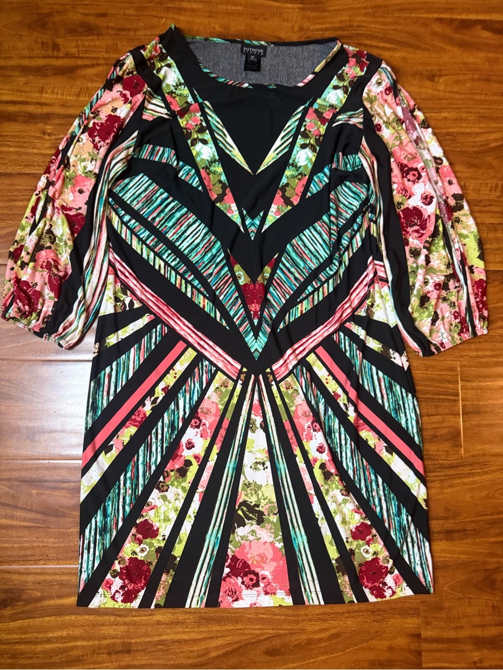 Enfocus Studio Black Floral & Striped V-Neck Midi Dress